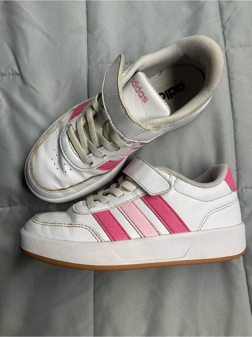 adidas Kids White & Pink Velcro Sneakers